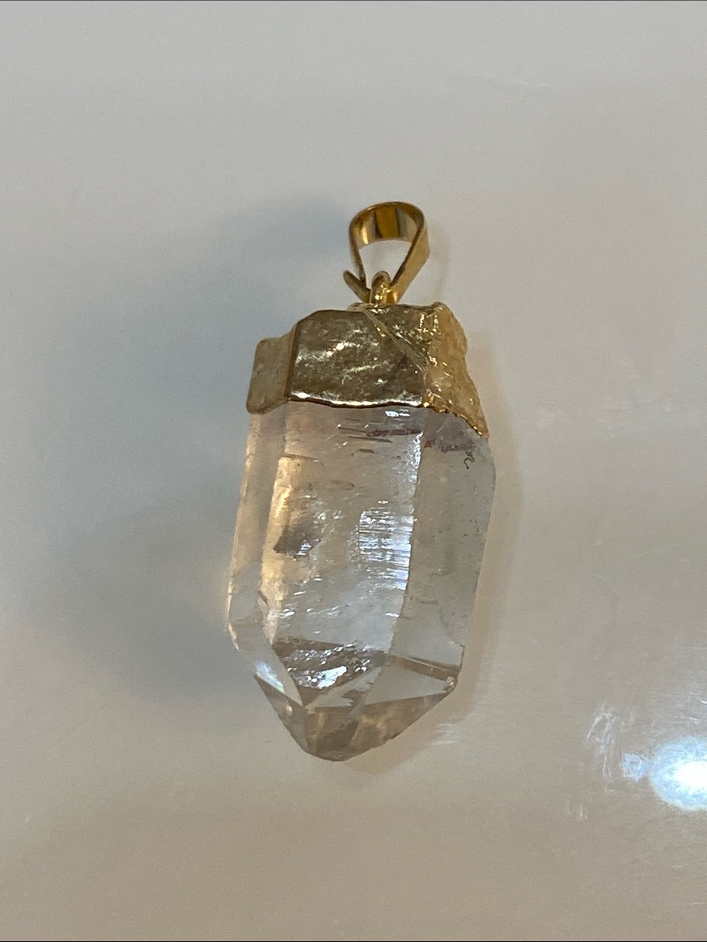 Clear Quartz Point Pendant with Gold Cap
